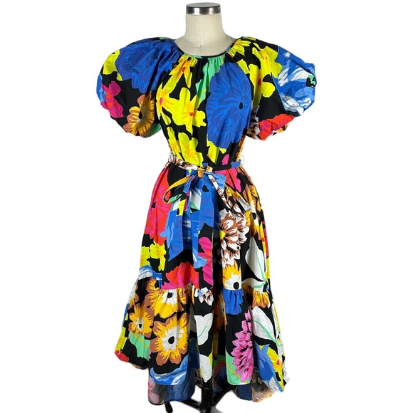 Christopher John Rogers Dresses & Skirts - CHRISTOPHER JOHN ROGERS Target Black Floral Puff Sleeve Hi-low Midi Dress Large